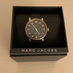 Marc Jacobs Black Leather Watch, gold face